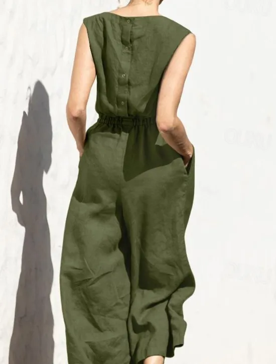 Hot Women's Jumpsuit Solid Color Crew Neck Holiday Work Daily Regular Fit Sleeveless Sleeveless Orange red Amy Green Black S M L Fall Summer Women Jumpsuits