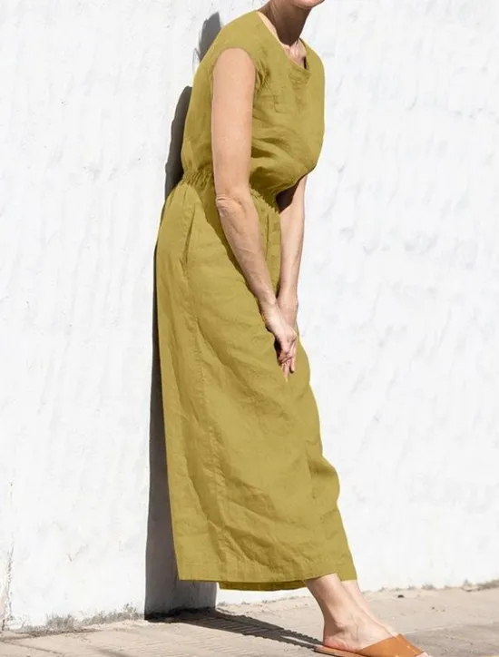 Hot Women's Jumpsuit Solid Color Crew Neck Holiday Work Daily Regular Fit Sleeveless Sleeveless Orange red Amy Green Black S M L Fall Summer Women Jumpsuits