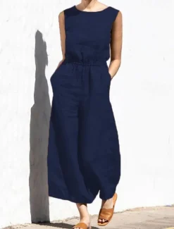 Hot Women's Jumpsuit Solid Color Crew Neck Holiday Work Daily Regular Fit Sleeveless Sleeveless Orange red Amy Green Black S M L Fall Summer Women Jumpsuits