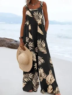 Sale Women's Jumpsuits Bib Casual Summer Pocket Print Color Block Square Neck Street Daily Regular Fit Sleeveless Purple Orange Navy Blue S M L Spring Women Overalls