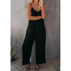 Women's Jumpsuits Casual Summer Basic Daily Wide Leg Navy Blue Overall Solid Color Women Jumpsuits