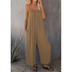 Women's Jumpsuits Casual Summer Basic Daily Wide Leg Navy Blue Overall Solid Color Women Jumpsuits