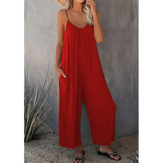 Women's Jumpsuits Casual Summer Basic Daily Wide Leg Navy Blue Overall Solid Color Women Jumpsuits
