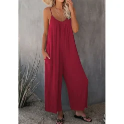 Women's Jumpsuits Casual Summer Basic Daily Wide Leg Navy Blue Overall Solid Color Women Jumpsuits