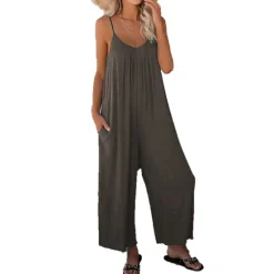 Women's Jumpsuits Casual Summer Basic Daily Wide Leg Navy Blue Overall Solid Color Women Jumpsuits