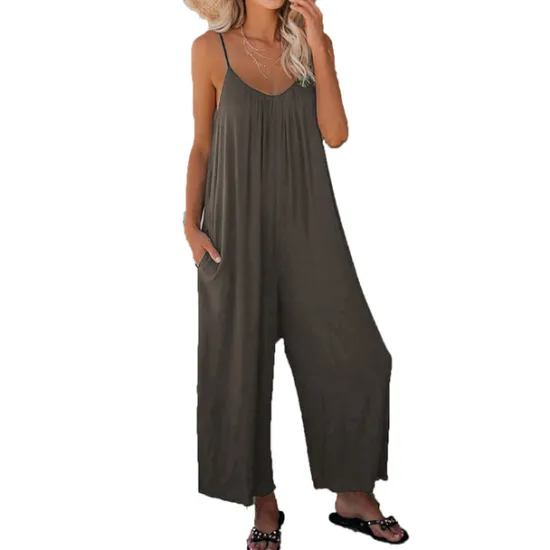 Women's Jumpsuits Casual Summer Basic Daily Wide Leg Navy Blue Overall Solid Color Women Jumpsuits