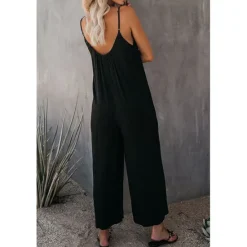 Women's Jumpsuits Casual Summer Basic Daily Wide Leg Navy Blue Overall Solid Color Women Jumpsuits