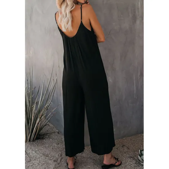 Women's Jumpsuits Casual Summer Basic Daily Wide Leg Navy Blue Overall Solid Color Women Jumpsuits