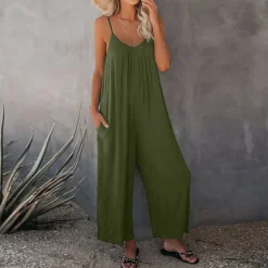 Women's Jumpsuits Casual Summer Basic Daily Wide Leg Navy Blue Overall Solid Color Women Jumpsuits