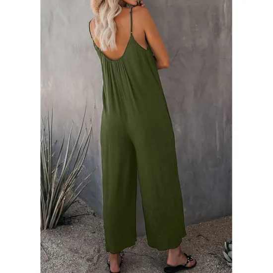 Women's Jumpsuits Casual Summer Basic Daily Wide Leg Navy Blue Overall Solid Color Women Jumpsuits