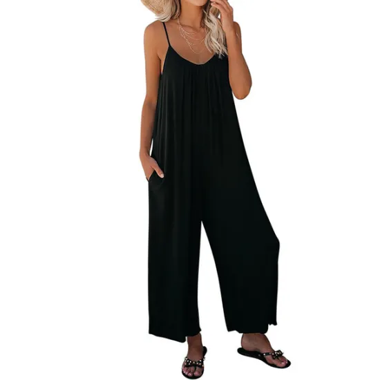 Women's Jumpsuits Casual Summer Basic Daily Wide Leg Navy Blue Overall Solid Color Women Jumpsuits