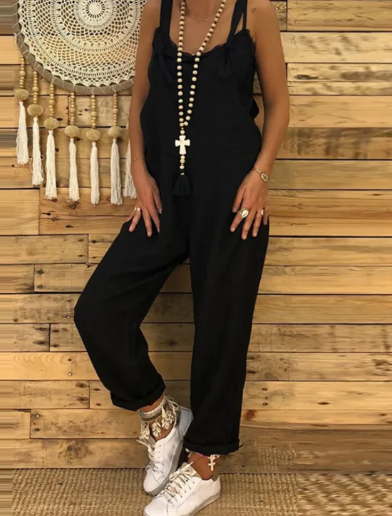 Hot Women's Jumpsuits Dungarees Casual Fall Maillard Bib Utility Overall Pocket Solid Color Daily Going out Straight Regular Fit Sleeveless Black Blue Wine S M L Spring Summer Women Overalls|Sets