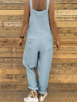 Hot Women's Jumpsuits Dungarees Casual Fall Maillard Bib Utility Overall Pocket Solid Color Daily Going out Straight Regular Fit Sleeveless Black Blue Wine S M L Spring Summer Women Overalls|Sets