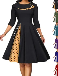 Outlet Women's Knee Length Dress Casual Dress Swing Dress Elegant Modern Date Loose Fit Plaid Polka Dot Half Sleeve Crew Neck Black Red Navy Blue Blue Summer Spring Women Work Dresses