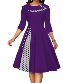 Outlet Women's Knee Length Dress Casual Dress Swing Dress Elegant Modern Date Loose Fit Plaid Polka Dot Half Sleeve Crew Neck Black Red Navy Blue Blue Summer Spring Women Work Dresses