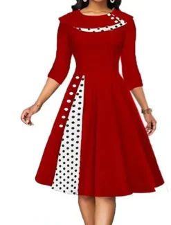 Outlet Women's Knee Length Dress Casual Dress Swing Dress Elegant Modern Date Loose Fit Plaid Polka Dot Half Sleeve Crew Neck Black Red Navy Blue Blue Summer Spring Women Work Dresses