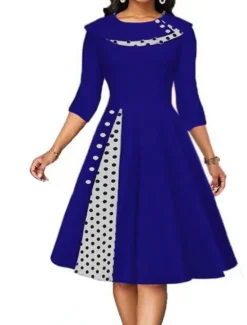 Outlet Women's Knee Length Dress Casual Dress Swing Dress Elegant Modern Date Loose Fit Plaid Polka Dot Half Sleeve Crew Neck Black Red Navy Blue Blue Summer Spring Women Work Dresses