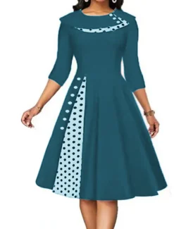 Outlet Women's Knee Length Dress Casual Dress Swing Dress Elegant Modern Date Loose Fit Plaid Polka Dot Half Sleeve Crew Neck Black Red Navy Blue Blue Summer Spring Women Work Dresses