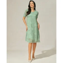 Clearance Women's Knee Length Dress Chiffon Dress Elegant Casual Loose Fit Floral Short Sleeve Crew Neck Summer Women Cocktail Dress