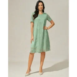 Clearance Women's Knee Length Dress Chiffon Dress Elegant Casual Loose Fit Floral Short Sleeve Crew Neck Summer Women Cocktail Dress