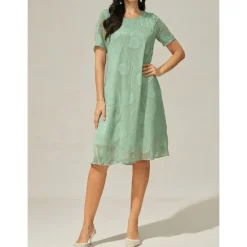 Clearance Women's Knee Length Dress Chiffon Dress Elegant Casual Loose Fit Floral Short Sleeve Crew Neck Summer Women Cocktail Dress