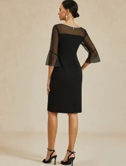 Hot Women's Knee Length Dress Sheath Dress Elegant Party Formal Solid Color 3/4 Length Sleeve Crew Neck Summer Spring Women Cocktail Dress
