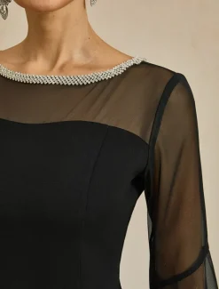 Hot Women's Knee Length Dress Sheath Dress Elegant Party Formal Solid Color 3/4 Length Sleeve Crew Neck Summer Spring Women Cocktail Dress