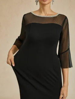 Hot Women's Knee Length Dress Sheath Dress Elegant Party Formal Solid Color 3/4 Length Sleeve Crew Neck Summer Spring Women Cocktail Dress