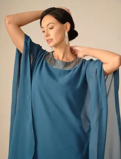 Online Women's Knee Length Dress Chiffon Dress Elegant Party Solid Color Half Sleeve Crew Neck Summer Spring Fall Women Cocktail Dress