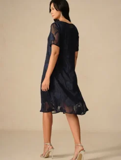 Discount Women's Knee Length Dress Chiffon Dress Elegant Casual Loose Fit Floral Short Sleeve Crew Neck Summer Women Cocktail Dress