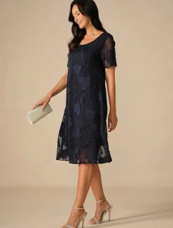 Discount Women's Knee Length Dress Chiffon Dress Elegant Casual Loose Fit Floral Short Sleeve Crew Neck Summer Women Cocktail Dress