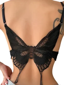 Hot Women's Lace Backless Sexy Erotic Sexy Lingerie Sexy Bodies Nightwear - POLY Spandex Solid Colored Bra Home Outfits Women Lingerie