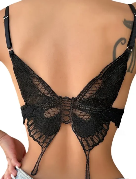 Hot Women's Lace Backless Sexy Erotic Sexy Lingerie Sexy Bodies Nightwear - POLY Spandex Solid Colored Bra Home Outfits Women Lingerie