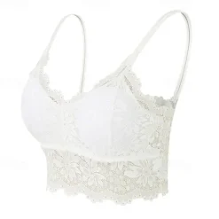 Clearance Women's Lace Bras Fixed Straps Sheer Bras Full Coverage V Neck Breathable Push Up Lace Pure Color Pull-On Closure Date Casual Daily Xmas Nylon 1PC Black White Home Outfits Women Lingerie