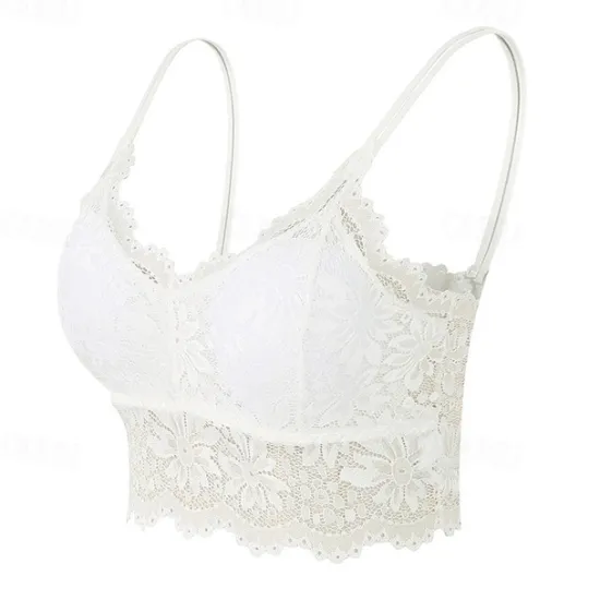 Clearance Women's Lace Bras Fixed Straps Sheer Bras Full Coverage V Neck Breathable Push Up Lace Pure Color Pull-On Closure Date Casual Daily Xmas Nylon 1PC Black White Home Outfits Women Lingerie
