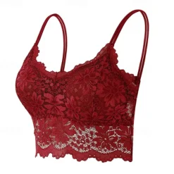 Clearance Women's Lace Bras Fixed Straps Sheer Bras Full Coverage V Neck Breathable Push Up Lace Pure Color Pull-On Closure Date Casual Daily Xmas Nylon 1PC Black White Home Outfits Women Lingerie