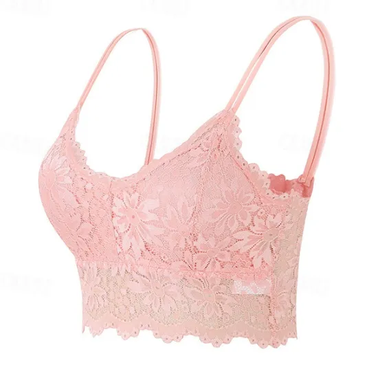 Clearance Women's Lace Bras Fixed Straps Sheer Bras Full Coverage V Neck Breathable Push Up Lace Pure Color Pull-On Closure Date Casual Daily Xmas Nylon 1PC Black White Home Outfits Women Lingerie