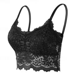 Clearance Women's Lace Bras Fixed Straps Sheer Bras Full Coverage V Neck Breathable Push Up Lace Pure Color Pull-On Closure Date Casual Daily Xmas Nylon 1PC Black White Home Outfits Women Lingerie