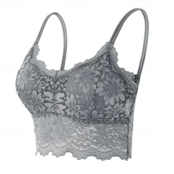 Clearance Women's Lace Bras Fixed Straps Sheer Bras Full Coverage V Neck Breathable Push Up Lace Pure Color Pull-On Closure Date Casual Daily Xmas Nylon 1PC Black White Home Outfits Women Lingerie