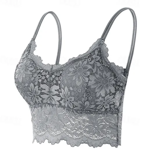 Clearance Women's Lace Bras Fixed Straps Sheer Bras Full Coverage V Neck Breathable Push Up Lace Pure Color Pull-On Closure Date Casual Daily Xmas Nylon 1PC Black White Home Outfits Women Lingerie