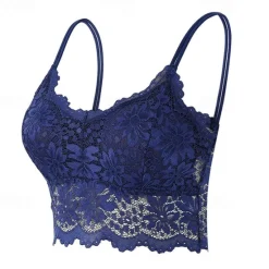 Clearance Women's Lace Bras Fixed Straps Sheer Bras Full Coverage V Neck Breathable Push Up Lace Pure Color Pull-On Closure Date Casual Daily Xmas Nylon 1PC Black White Home Outfits Women Lingerie