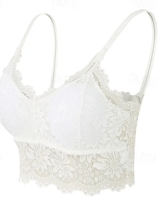 Discount Women's Lace Bras Sheer Bras 3/4 Cup V Neck Push Up Lace Pure Color Pull-On Closure Date Valentine's Day Casual Daily Nylon Sexy 1PC White Black / Bras & Bralettes / 1 PC Home Outfits Women Lingerie