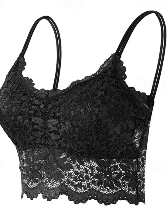 Discount Women's Lace Bras Sheer Bras 3/4 Cup V Neck Push Up Lace Pure Color Pull-On Closure Date Valentine's Day Casual Daily Nylon Sexy 1PC White Black / Bras & Bralettes / 1 PC Home Outfits Women Lingerie