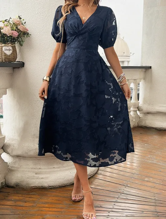 Clearance Women's Lace Dress Midi Dress Lace Patchwork Party Wedding Guest Cocktail Party Elegant Streetwear V Neck Short Sleeve Black Red Color Women Cocktail Dress