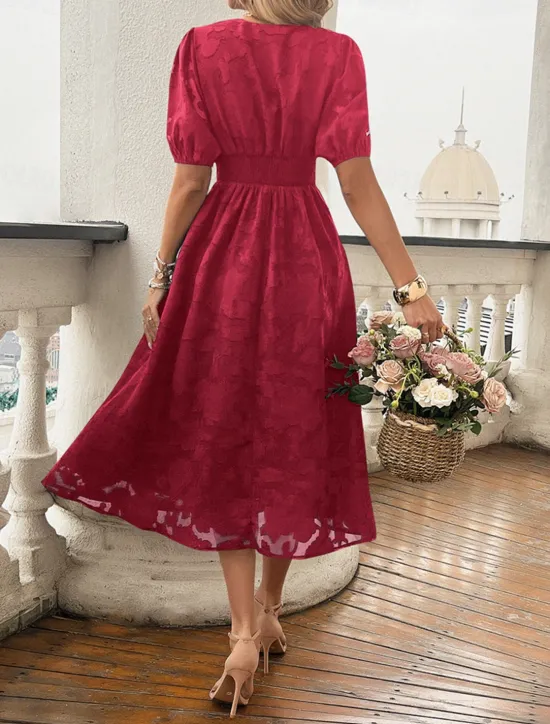Clearance Women's Lace Dress Midi Dress Lace Patchwork Party Wedding Guest Cocktail Party Elegant Streetwear V Neck Short Sleeve Black Red Color Women Cocktail Dress