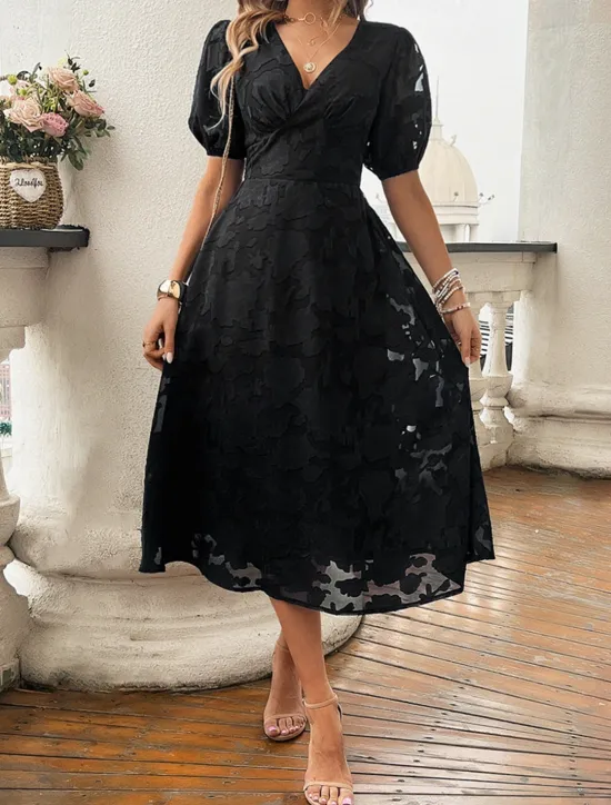 Clearance Women's Lace Dress Midi Dress Lace Patchwork Party Wedding Guest Cocktail Party Elegant Streetwear V Neck Short Sleeve Black Red Color Women Cocktail Dress