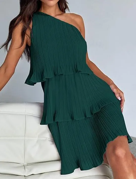New Women's Lace Dress Mini Dress Ruffle Date Vacation Streetwear Casual One Shoulder Sleeveless Black White Pink Color Women White Dresses