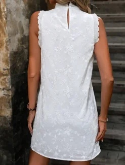 Best Women's Lace Dress Mini Dress Lace Patchwork Streetwear Crew Neck Color Women White Dresses