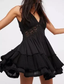 Clearance Women's Lace Dress Mini Dress Lace Patchwork Vacation Beach Sexy Casual Spaghetti Strap Sleeveless Black White Dark Blue Color Women Sundresses