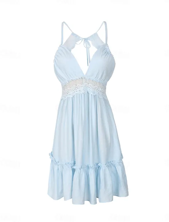 Clearance Women's Lace Dress Mini Dress Lace Patchwork Vacation Beach Sexy Casual Spaghetti Strap Sleeveless Black White Dark Blue Color Women Sundresses